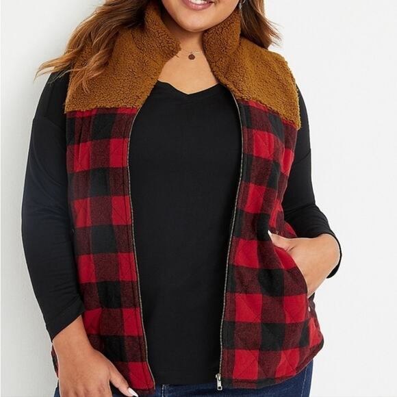 Maurices Buffalo Plaid Sherpa Block Vest Size 1X - Picture 1 of 14